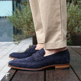 NAVY BLUE SUEDE LEATHER SLIP ON LOAFERS SHOES - LBLS6