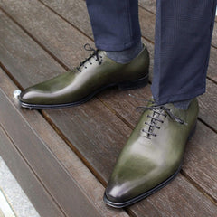 OLIVE GREEN LEATHER WHOLECUT OXFORD SHOES - FG07