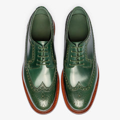 GREEN LEATHER BROGUE WINGTIP ROUND TOE OXFORDS FORMALS - FWG21