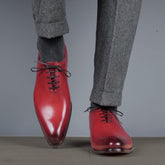 WINE RED LEATHER WHOLECUT OXFORD SHOES - FWR08