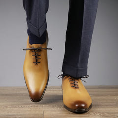 YELLOWISH TAN LEATHER WHOLECUT OXFORD SHOES - FYT09