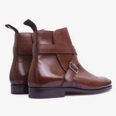 BROWN LEATHER JHODPUR STYLE BOOTS - BBJ40