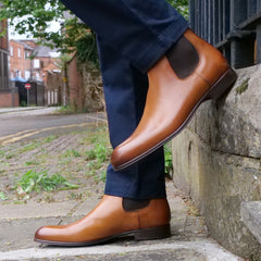 TAN LEATHER SLIP ON CHELSEA BOOTS - BT5