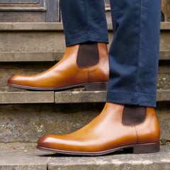 TAN LEATHER SLIP ON CHELSEA BOOTS - BT5