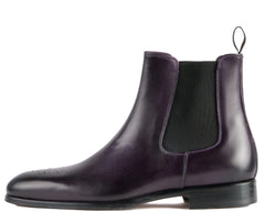 PURPLE LEATHER SLIP ON BROGUE CHELSEA BOOTS - BP29