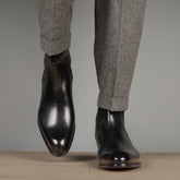 BLACK LEATHER SLIP ON CHELSEA BOOTS - BBL8