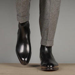 BLACK LEATHER SLIP ON CHELSEA BOOTS - BBL8