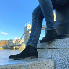 BLACK SUEDE LEATHER SLIP ON CHELSEA BOOTS - BBR11