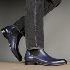 BLUE LEATHER SLIP ON CHELSEA BOOTS - BBL6
