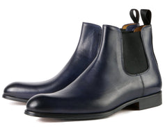 BLUE LEATHER SLIP ON CHELSEA BOOTS - BBL6