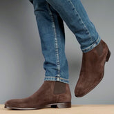 BROWN SUEDE LEATHER SLIP ON CHELSEA BOOTS - BBR10
