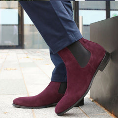 BURGUNDY SUEDE LEATHER SLIP ON CHELSEA BOOTS - BBU13