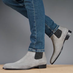GREY SUEDE LEATHER SLIP ON CHELSEA BOOTS - BGS9