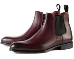 BURGUNDY LEATHER SLIP ON CHELSEA BOOTS - BBR7