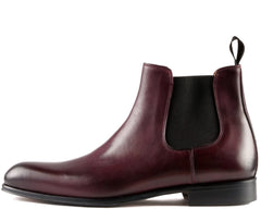BURGUNDY LEATHER SLIP ON CHELSEA BOOTS - BBR7