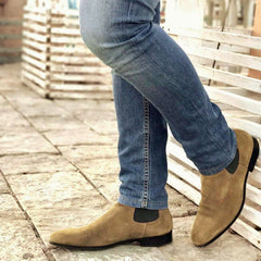 TAN SUEDE LEATHER SLIP ON CHELSEA BOOTS - BBR12