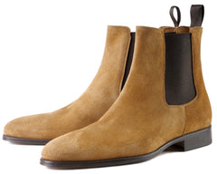 TAN SUEDE LEATHER SLIP ON CHELSEA BOOTS - BBR12