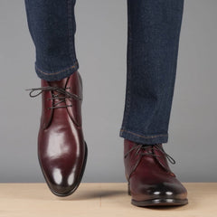 BURGUNDY LEATHER CHUKKA LACE UP BOOTS - BBU20