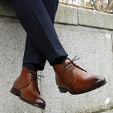 BROWN LEATHER CHUKKA LACE UP BOOTS - BBR18