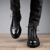 BLACK LEATHER AND SUEDE LACE UP BOOTS - BB27