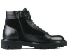 BLACK LEATHER AND SUEDE LACE UP BOOTS - BB27