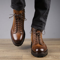 BROWN LEATHER AND SUEDE LACE UP BOOTS - BBR26