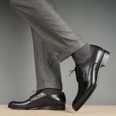 BLACK LEATHER DERBY FORMAL SHOES - FBL15