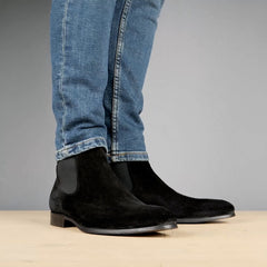 BLACK SUEDE LEATHER SLIP ON CHELSEA BOOTS - BBR11