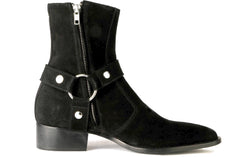 BLACK SUEDE LEATHER ZIPPER HARNESS CHELSEA BOOTS - BBS3