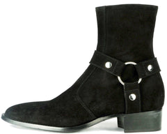 BLACK SUEDE LEATHER ZIPPER HARNESS CHELSEA BOOTS - BBS3