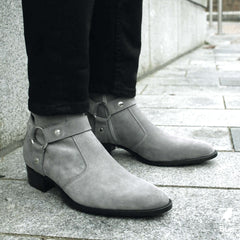 GREY SUEDE LEATHER ZIPPER HARNESS CHELSEA BOOTS - BG4