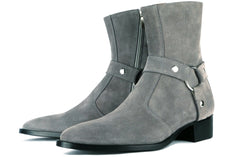 GREY SUEDE LEATHER ZIPPER HARNESS CHELSEA BOOTS - BG4