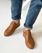 BROWN LEATHER LOW TOP SNEAKERS - SB1