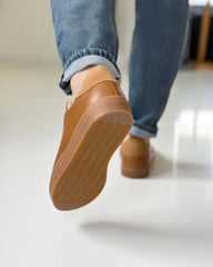 BROWN LEATHER LOW TOP SNEAKERS - SB1