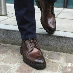 BROWN LEATHER LACE UP BROGUE WINGTIP BOOTS - BBR25