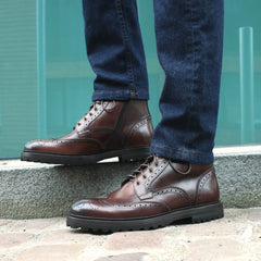 BROWN LEATHER LACE UP BROGUE WINGTIP BOOTS - BBR25