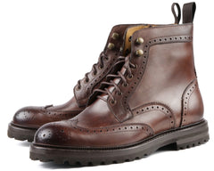 BROWN LEATHER LACE UP BROGUE WINGTIP BOOTS - BBR25