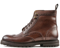 BROWN LEATHER LACE UP BROGUE WINGTIP BOOTS - BBR25