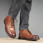 TAN LEATHER LACE UP BROGUE WINGTIP BOOTS - BT24