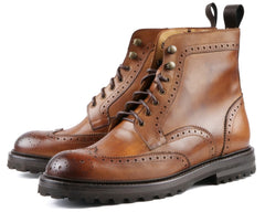 TAN LEATHER LACE UP BROGUE WINGTIP BOOTS - BT24
