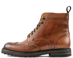 TAN LEATHER LACE UP BROGUE WINGTIP BOOTS - BT24