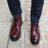 BURGUNDY LEATHER LACE UP BROGUE WINGTIP BOOTS - BBU23