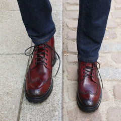 BURGUNDY LEATHER LACE UP BROGUE WINGTIP BOOTS - BBU23