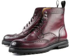 BURGUNDY LEATHER LACE UP BROGUE WINGTIP BOOTS - BBU23