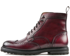 BURGUNDY LEATHER LACE UP BROGUE WINGTIP BOOTS - BBU23
