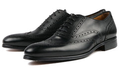 BLACK LEATHER BROGUE WINGTIP ROUND TOE OXFORDS FORMALS - FT19