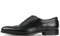 BLACK LEATHER BROGUE WINGTIP ROUND TOE OXFORDS FORMALS - FT19