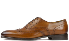 TAN LEATHER BROGUE WINGTIP ROUND TOE OXFORDS FORMALS - FT17