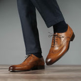 TAN LEATHER BROGUE WINGTIP ROUND TOE OXFORDS FORMALS - FT17