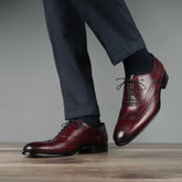BURGUNDY LEATHER BROGUE WINGTIP ROUND TOE OXFORDS FORMALS - FT18